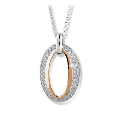 Luxusní stříbrný náhrdelník MODESI M45005 Bicolor se zirkony a zlacením z růžového zlata